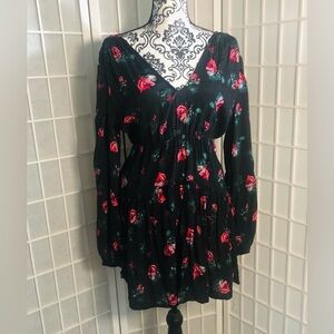 A New Day Floral Print V Neck Blouse Top / Tunic XS NWT